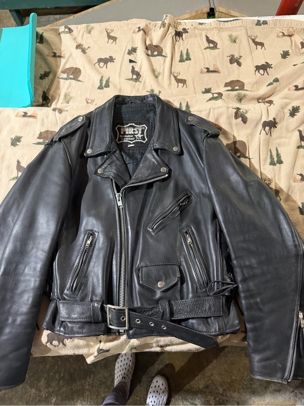 Vintage Black Leather Biker Jacket - First Genuine Leather